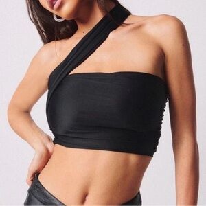 Tiger Mist Black Asymmetrical Crop Top